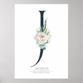 J Letter Monogram Witte Bloemen en Groene Bladeren Poster (Voorkant)