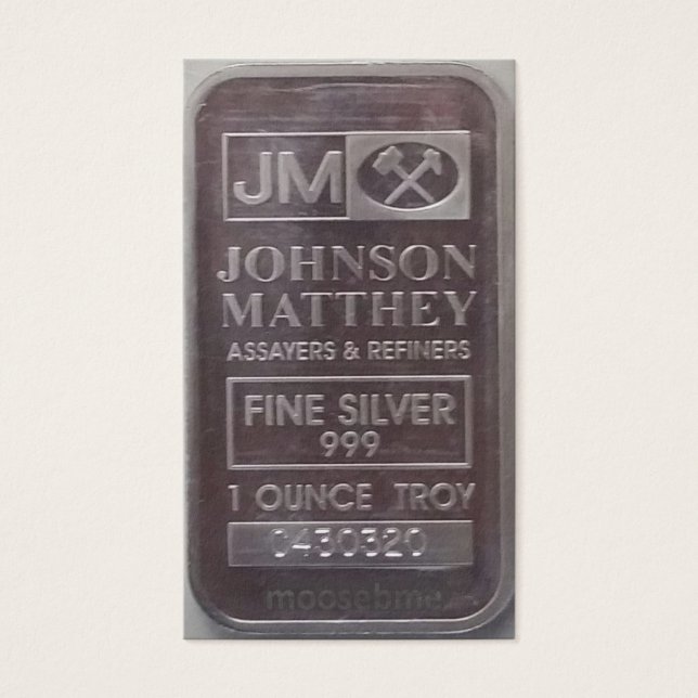 J.M. C430320 Solid One Ounce Silver Bar Visitekaartje (Voorkant)