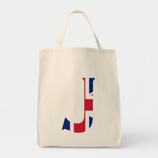 J Monogram bedekt op Union Jack Flag gtcnt Tote Bag (Voorkant)