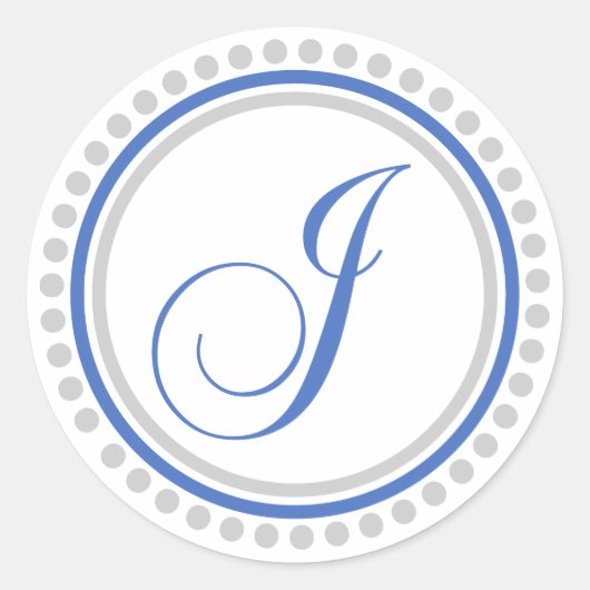 J Monogram (blauwe / zilveren puntcirkel) Ronde Sticker (Voorkant)