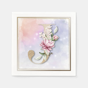 J Monogram Burgundy Floral Napkins Servet