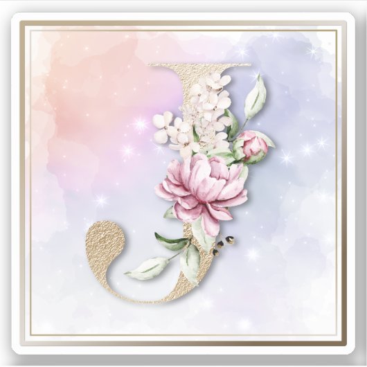 J Monogram Burgundy Floral Sticker (Voorkant)