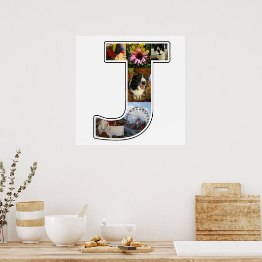 J Monogram Creëer Uw Eigen 6 Aangepaste fotocollag Poster (Keuken)