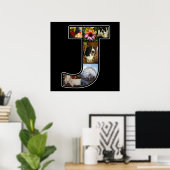 J Monogram Creëer Your Ewn 6 Photo Collage Black Poster (Thuiskantoor)