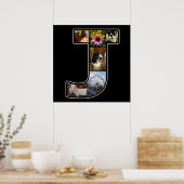 J Monogram Creëer Your Ewn 6 Photo Collage Black Poster (Keuken)