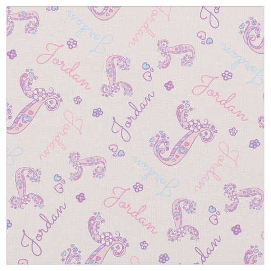 J monogram en gepersonaliseerde naam Jorden stof (Close Up)