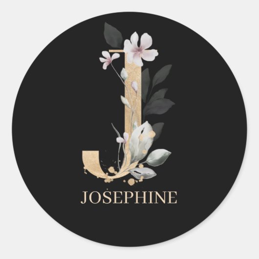 J Monogram Floral Aangepast Ronde Sticker (Voorkant)