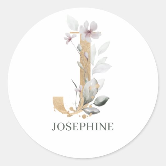 J Monogram Floral Aangepast Ronde Sticker (Voorkant)