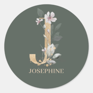 J Monogram Floral Aangepast Ronde Sticker