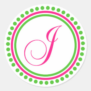 J Monogram (Hot Pink / Green Dot Circle) Ronde Sticker