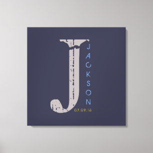 J Monogram Initiaal Bar Bat Mitzvah Sign-In Board Canvas Afdruk