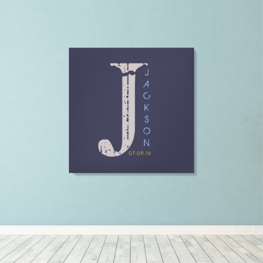 J Monogram Initiaal Bar Bat Mitzvah Sign-In Board Canvas Afdruk (Insitu (Houten vloer))