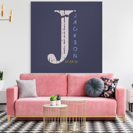 J Monogram Initiaal Bar Bat Mitzvah Sign-In Board Canvas Afdruk (Insitu (Woonkamer))