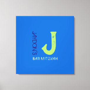 J Monogram Initiaal Bar Bat Mitzvah Sign-In Board Canvas Afdruk