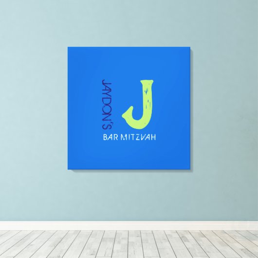 J Monogram Initiaal Bar Bat Mitzvah Sign-In Board Canvas Afdruk (Insitu (Houten vloer))