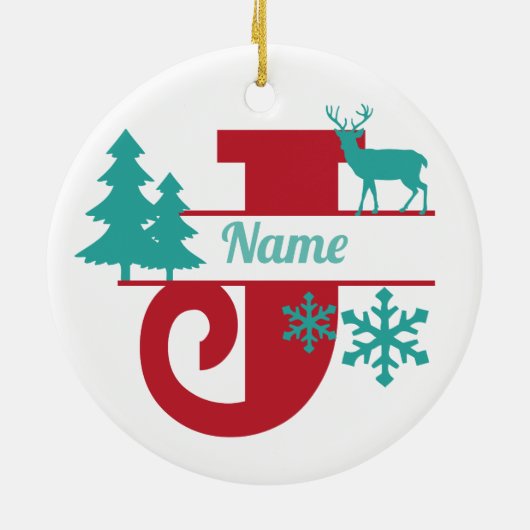 J Monogram Initiaal Kerstvakantie boom Ornament (Achterkant)