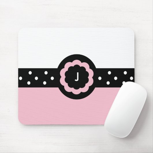 J : Monogram J Gedroogde roze en witte mousepad Muismat (Met muis)
