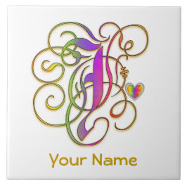 J Monogram Jouw naam "Gothische regenboog" keramis Tegeltje