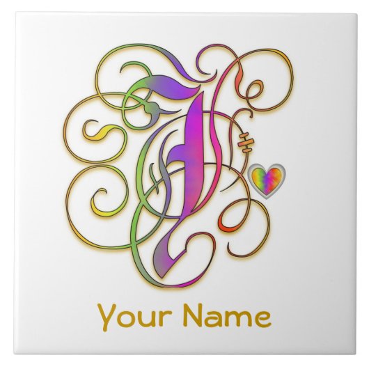 J Monogram Jouw naam "Gothische regenboog" keramis Tegeltje (Voorkant)