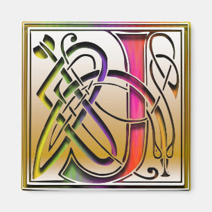 J Monogram "Keltische regenboog" vierkante magneet