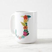 J Monogram Mok, Floral J Initiaal, botanisch Koffiemok (Voorkant links)