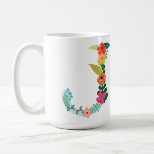 J Monogram Mok, Floral J Initiaal, botanisch Koffiemok (Links)