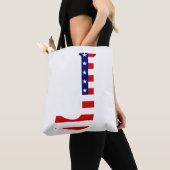 J Monogram overlay op USA Flag stint Tote Bag (Dichtbij)