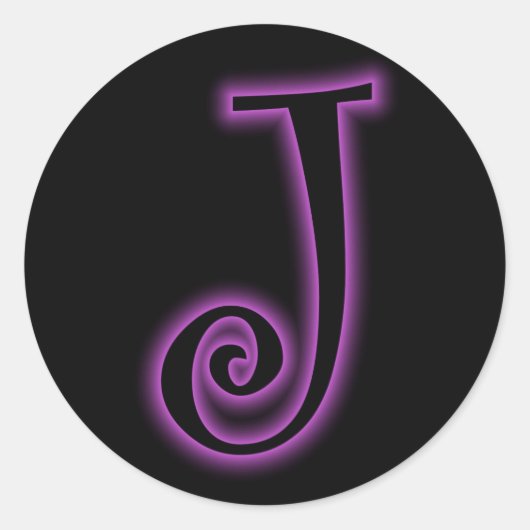 J Monogram Paarse neon Ronde Sticker (Voorkant)