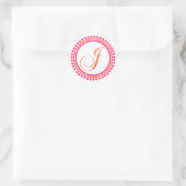 J Monogram (roze / Oranje puntcirkel) Ronde Sticker (Tas)