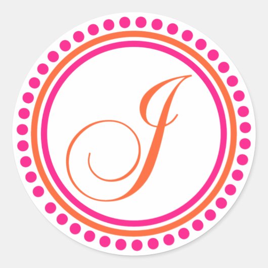 J Monogram (roze / Oranje puntcirkel) Ronde Sticker (Voorkant)