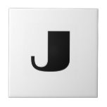 "J" monogram Tegeltje<br><div class="desc">"J" monogram,  zwart op wit.</div>