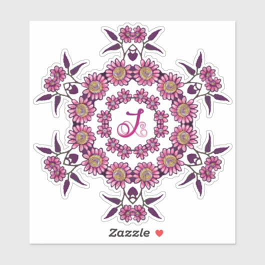 J Monogram Uniek Bizar Boho Bloemen Mooie Sticker (Vel)
