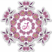 J Monogram Uniek Bizar Boho Bloemen Mooie Sticker (Voorkant)