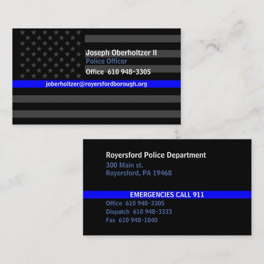 J. O. II Thin Blue Line American Flag Contact Visitekaartje (Voorkant / Achterkant)