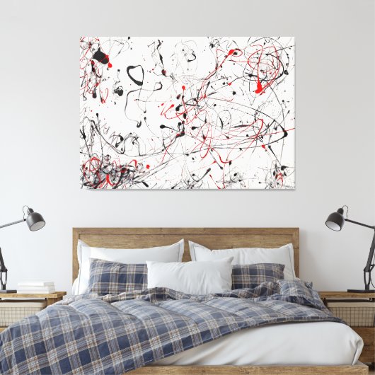 J. P. - NUMMER 4 GRIJS EN ROOD - 1948 - Abstract - Canvas Afdruk (Insitu (Slaapkamer))