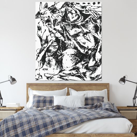 J. P. - NUMMER 6 - 1952 - Zwart Pourings - Canvas Afdruk (Insitu (Slaapkamer))