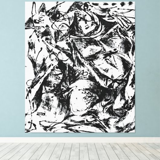 J. P. - NUMMER 6 - 1952 - Zwart Pourings - Canvas Afdruk (Insitu (Houten vloer))