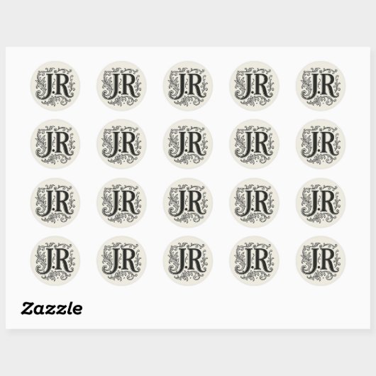 J.R. Initialen met Decor Ronde Sticker (Vel)