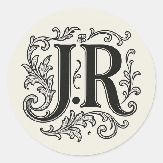 J.R. Initialen met Decor Ronde Sticker (Voorkant)