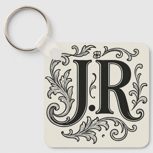 J.R. Initialen met Decor Sleutelhanger (Voorkant)