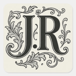 J.R. Initialen met Decor Vierkante Sticker