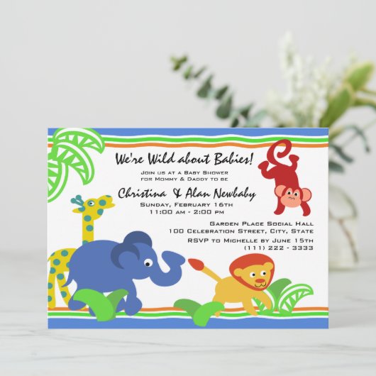 J staat voor Oerwoud Baby shower Kaart (Staand voorkant)