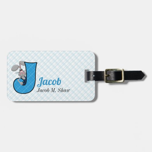J voor Jackrabbit Boys Monogram in Blue Bagagelabel (Voorkant horizontaal)
