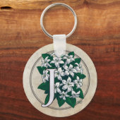 J voor Jasmine Flower Monogram Sleutelhanger (Voorkant)