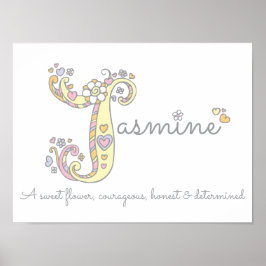 J voor Jasmine initiaal doedle art name betekent Poster