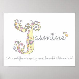 J voor Jasmine initiaal doedle art name betekent Poster