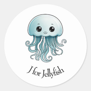 J voor kwallen ronde sticker