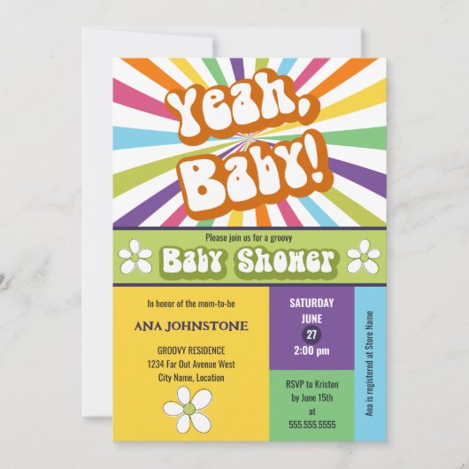 Ja Baby Retro Baby shower Kleurrijk en Leuk Kaart (Voorkant)