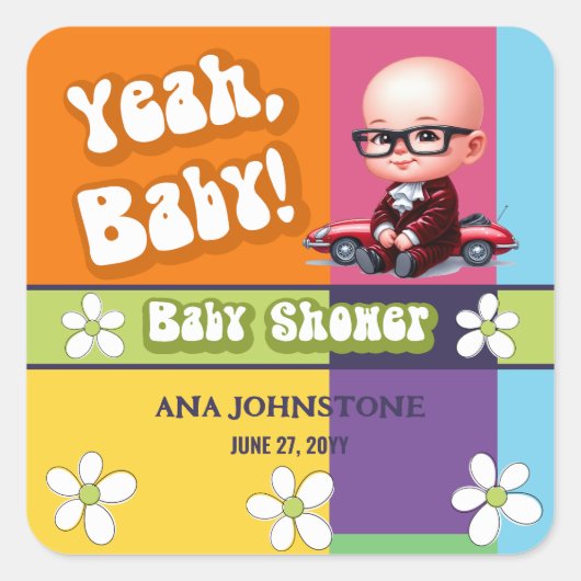 Ja Baby Retro Baby shower Vierkante Sticker (Voorkant)