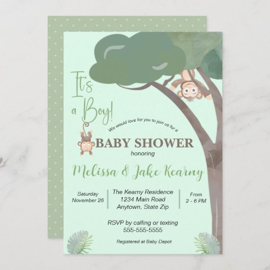 JA BABY SHOWER, GELD BABY SHOWER KAART (Voorkant / Achterkant)